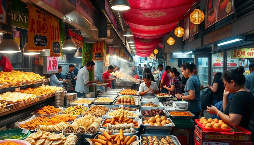 Street food showcasing global flavors